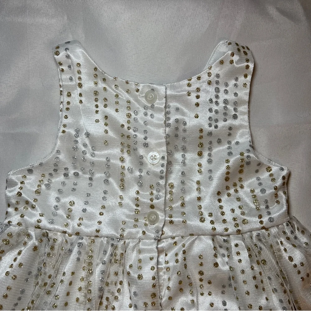 Pinky White and Gold Glittery Tulle Dress Rose Detail Toddler‎ Girl 4T